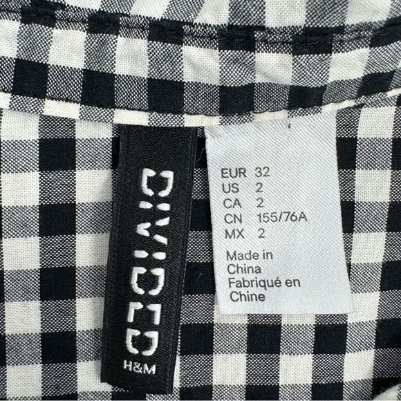 H&M Sequin Appliqué Gingham Check Button Front Shirt Black White Size 2 - Picture 12 of 15